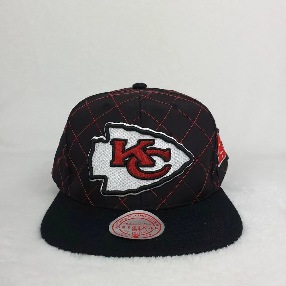 KC Chiefs Mitchell & Ness NFL Snapback Hat Cap 3D Logo Quilted Stitch Black‎ NWT